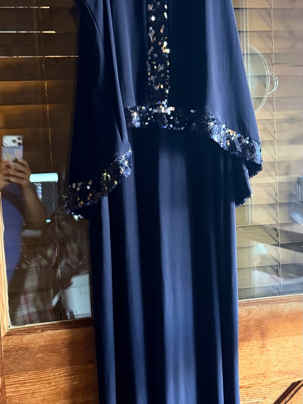 Onyx Nite Navy Blue Sequin Trim Evening Dress